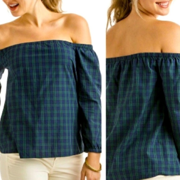 Vineyard Vines off the shoulder plaid top, long sleeve size 14, super cute! - Picture 6 of 6